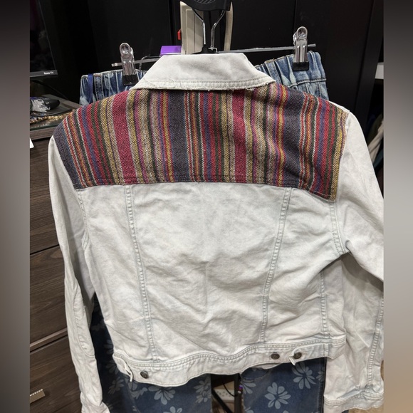 Free People White Denim Jacket with Multicolor Accents - Picture 3 of 6